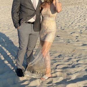 Lulus silver and gold nude dress